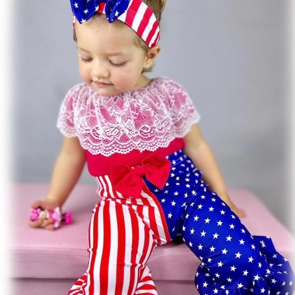 HINTINA Newborn Baby Girl Short Sleeve Bodysuit Flared Pants Ribbed Outfits NWT - Picture 1 of 4